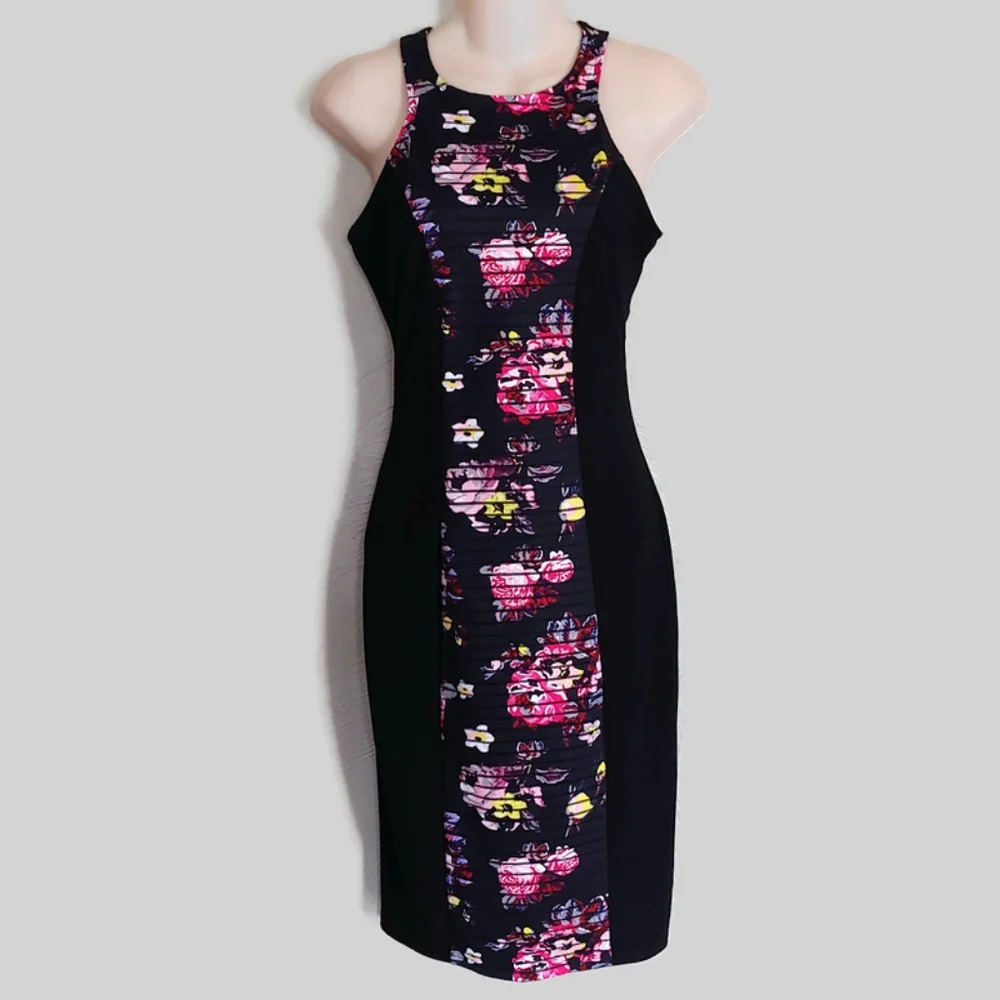 Material Girl Black Floral Printed Sleeveless Bodycon Dress Size Women Small NEW